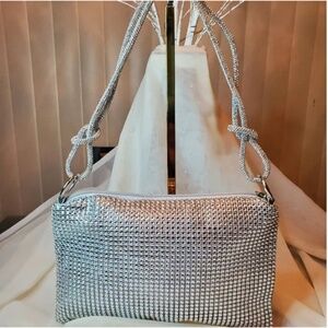 SPARKLING KNOTTED JEWELED SILVER EVENING BAG -  NEW